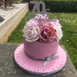 Pink cake with flowers on top