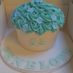 White with blue flowers topped birthday cake